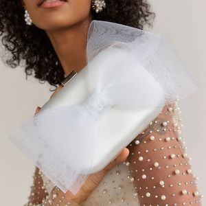 White Bow Clutch Bridal Tulle Oversized Bow NWT